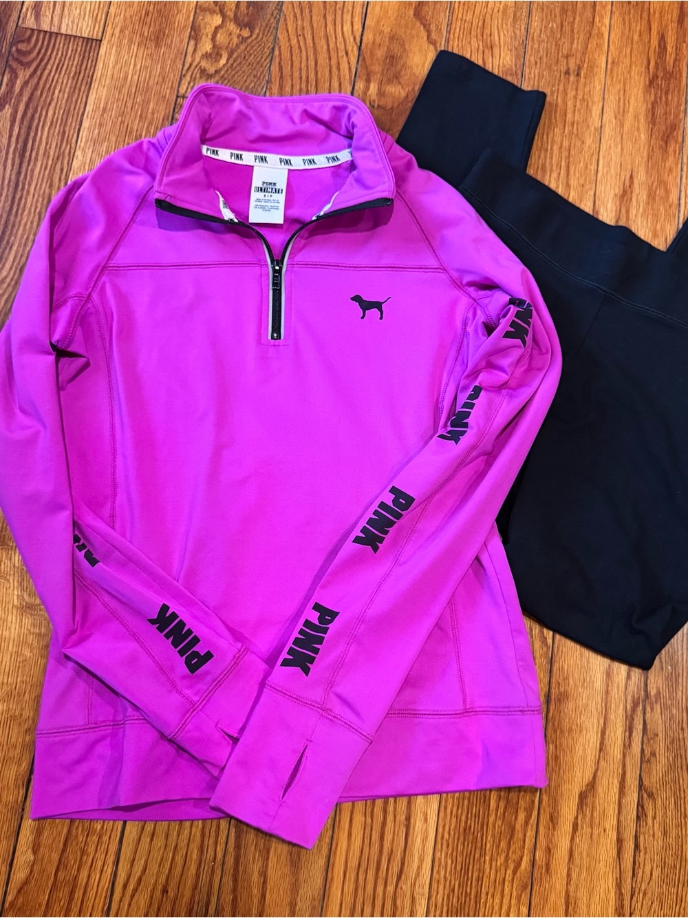 PINK Quarter-Zip Pullover and Leggings Size Small/Medium 💜🖤💜🖤